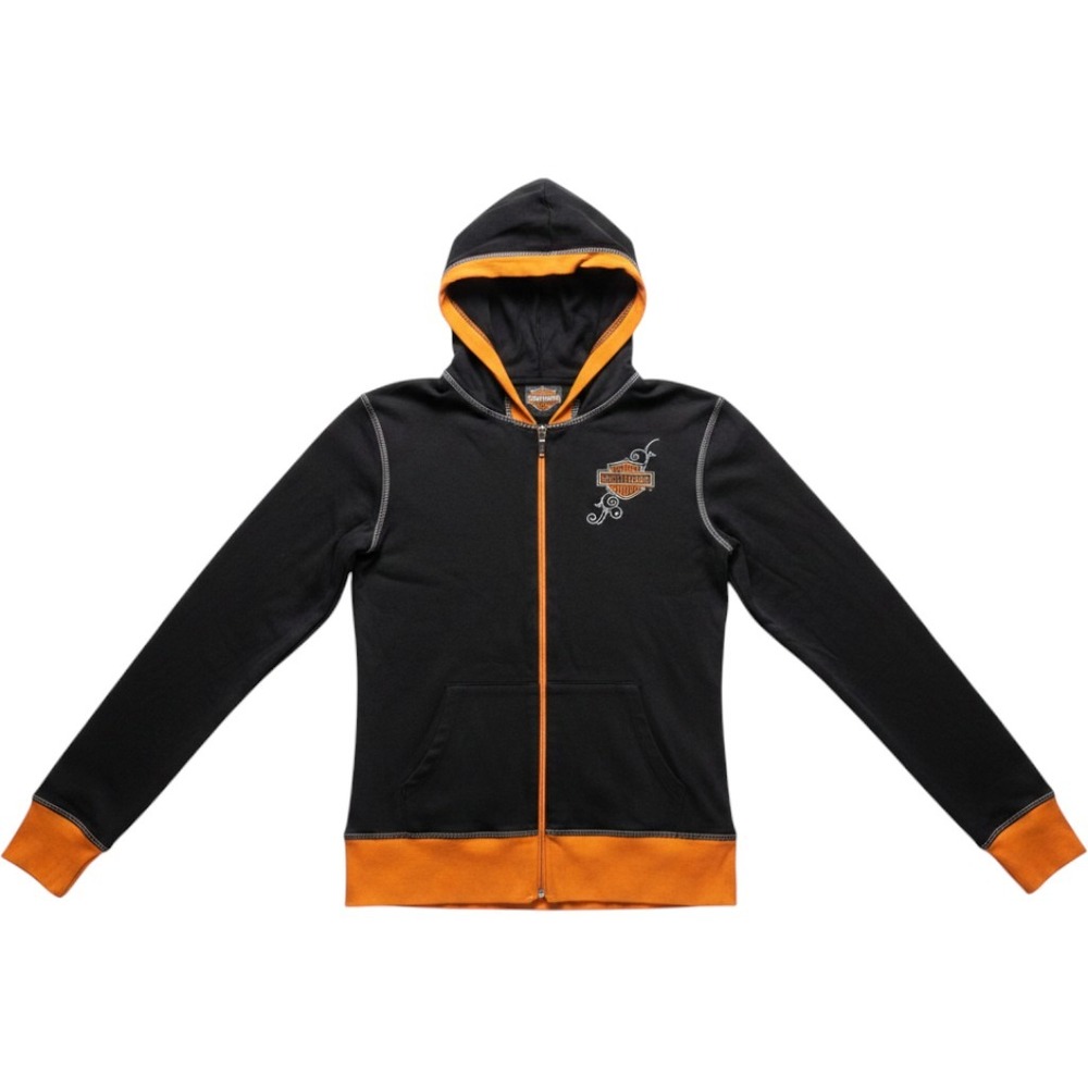 Vintage Harley-Davidson Hoodie Mens Medium Black Orange Full Zip Manatee River